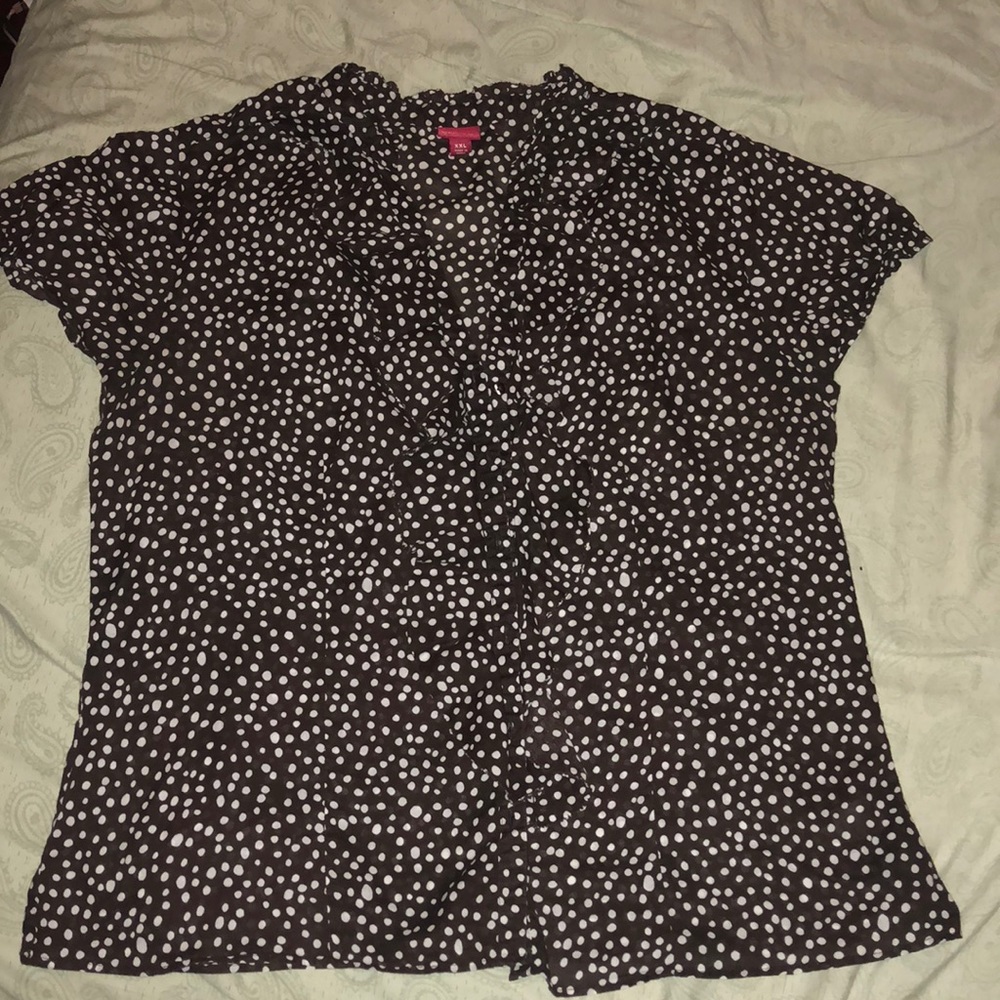 Brown ruffle polka dot button up